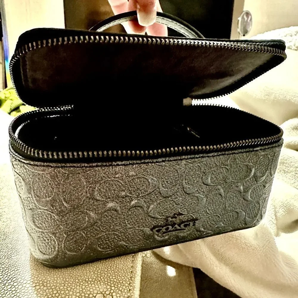 Coach Travel Jewelry Case - Signature Black Embossed Leather